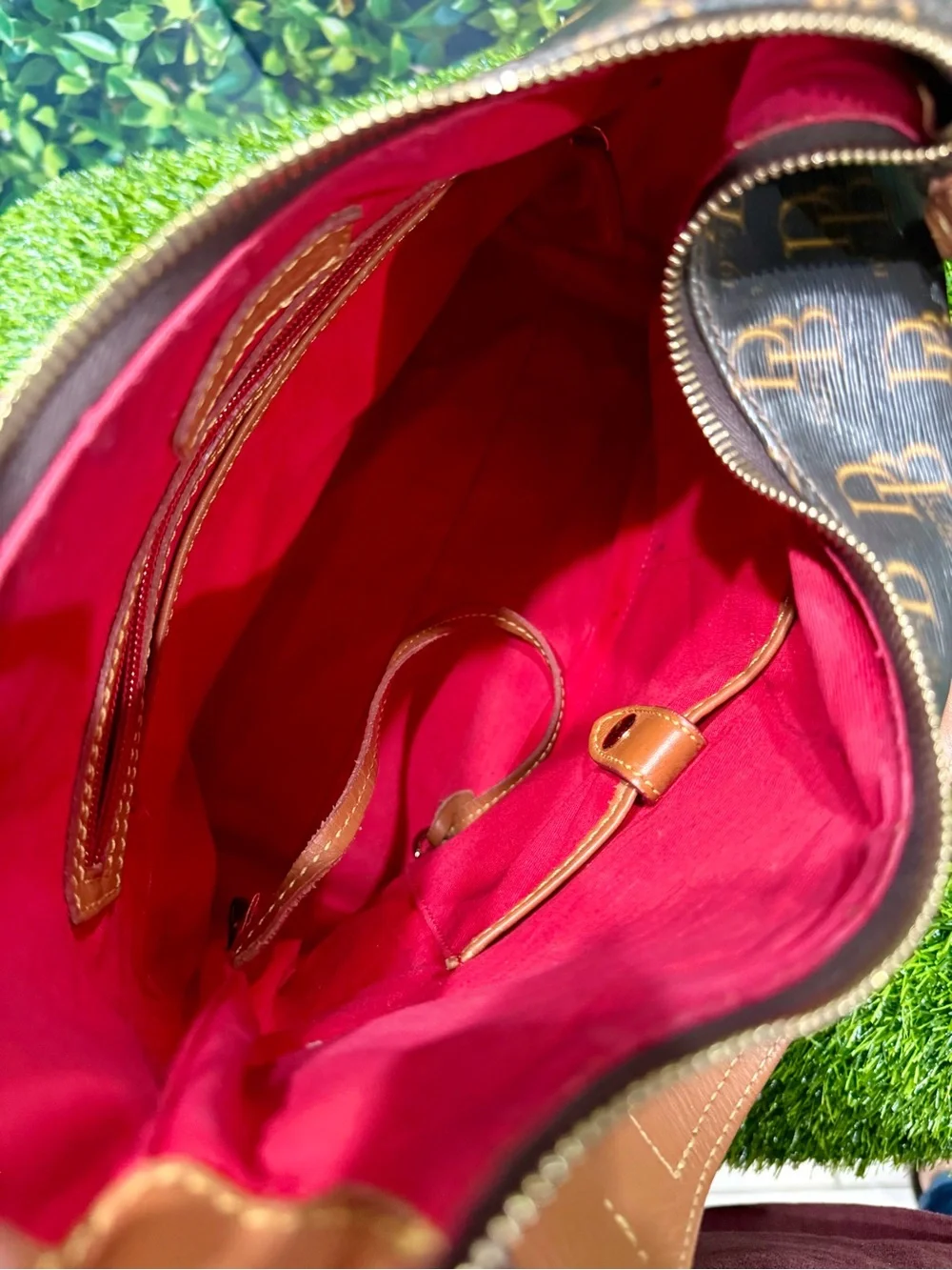 Dooney & Bourke 1975 Collins Monogram Hobo Brown Coated Canvas Leather Trim